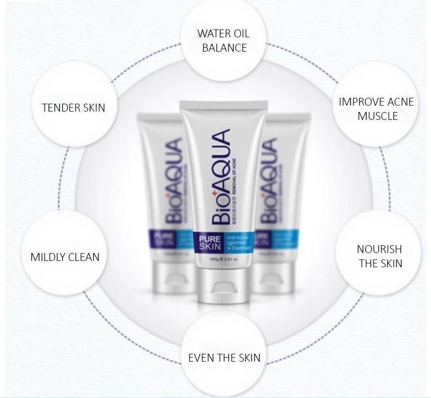 BioAQUA Pure Skin Anti-Acne Light Print & Cleanser - Deep Cleansing Face Wash for Clear, Balanced Skin ✨