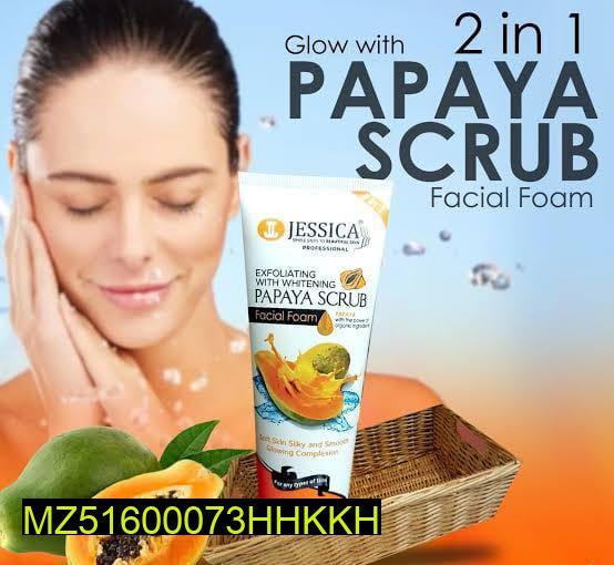 ✨ Glow with Jessica Professional 2-in-1 Papaya Scrub Facial Foam: Unveil Your Radiance! ✨